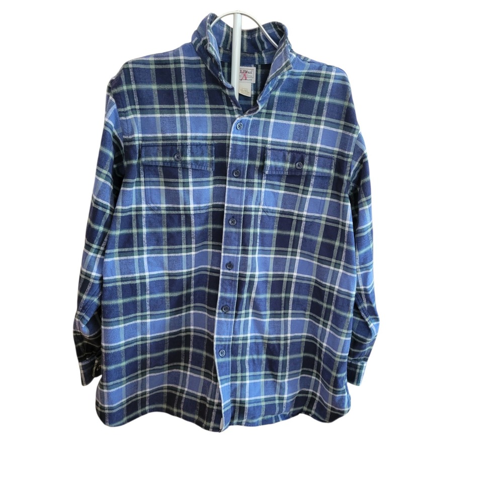 LL Bean Mens Traditional Fit Flannel Shirt Size XL Blue Green‎ Plaid 100% Cotton